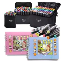 Imagem da promoção Kit Livro De Colorir Capa Dura 50 Páginas + 12/24/36/48/60/80 Cores Caneta Marcadora Ponta Dupla