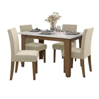 Imagem da promoção Conjunto de Mesa Sala de Jantar Miami com 4 Cadeiras Trieste Suede 1,20m Cedro / Off White / Areia D