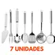 Kit 7 Utensílios para Cozinha Inox Espátula Concha Escumadeira Colher Pegador Massa Garfo Trinchante em oferta