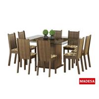 Imagem da promoção Conjunto de Mesa Quadrada de Vidro com Base de Madeira e 8 Cadeiras Estofadas