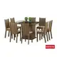 Conjunto de Mesa Quadrada de Vidro com Base de Madeira e 8 Cadeiras Estofadas em oferta