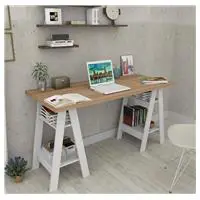 Mesa Escrivaninha Self Castanho e Branco em oferta na Tricae