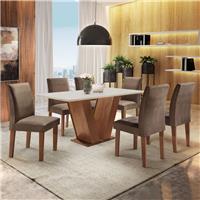 Imagem da promoção Conjunto Sala de Jantar Mesa Tampo MDF 6 Cadeiras Espanha Espresso Móveis Chocolate/Off White