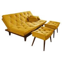 Imagem da promoção Sofa Cama Reclinavel Caribe Com Duas Banquetas Rubi Amarelo