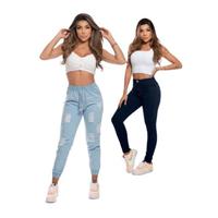 Imagem da promoção Kit 2 Calcas Jeans Feminina Blogueira Jogger Cos Alto Lindas Country Versão Skinny Barra Justa - MEI