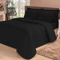 Kit Edredom Confort Casa Dona Dupla Face Casal Queen 6 Pçs com Lençol Preto em oferta na Magazine Luiza