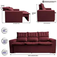 Sofá 3 Lugares Retrátil e Reclinável Cama inBox Slim 2,00m Velusoft Vinho em oferta na Magazine Luiza