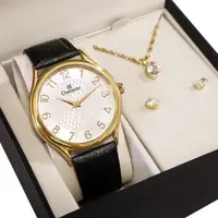 Relógio Champion Feminino Analógico Dourado Couro + Colar e Brincos CH22706W em oferta na Magazine Luiza
