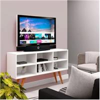 Imagem da promoção Rack Branco Sala Estar Jantar TV até 50 Polegadas Retrô Branco Pé em Madeira - ArtMega