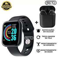 Imagem da promoção Kit Relogio Smartwatch Inteligente Y68 D20 + Fone inPods 12 Bluetooth - Preto - FitPro