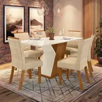 Conjunto Sala de Jantar Mesa 160cm Tampo MDF com Vidro 6 Cadeiras Juanita Casa 812 Bege Claro em oferta na Casas Bahia