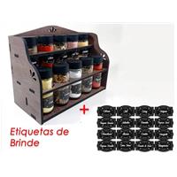 Imagem da promoção Porta Temperos/Condimentos kit 10 vidros c/ Tampa Dosadora + Suporte + Adesivos - Bella Art in madei
