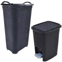 Imagem da promoção Kit Banheiro Cesto Rattan 50L + Lixeira de Pedal Rattan 7Lts - Arqplast