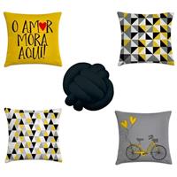 Imagem da promoção kit 4 capas almofadas escandinavo amarelo e preto + 1 almofa - kombigode