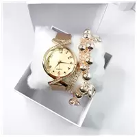 Imagem da promoção Kit caixa relógio rose Gold fino redondo x strass e pulseira feminina delicada - Filó Moda