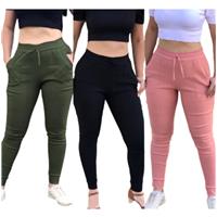 Imagem da promoção Kit 3 Calças Feminina Jogger Slim Elastano Cintura Alta