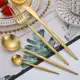 Kit 24 Peças de Talheres Conjunto Dourado Aço Inoxidável Jogo de Talheres Cozinha Jantar Bar Buffet em oferta
