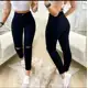 Calça Jeans Skinne Preta Cintura Alta Detalhe Rasgado Joelhos Corte Do Jeans Moderno Moda Feminina C em oferta
