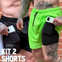 Imagem da promoção Kit 2 Bermuda Academia 2 em 1 Esporte Treino Masculino Corrida Casual