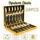 24 Peças Jogo de talheres De Dourado Aço Inoxidável Facas Garfos em oferta