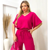 Imagem da promoção Conjunto Feminino Duna com Calça Wide Leg Pantalona Laço Tendência Barbiecore