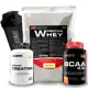 Kit Whey Protein Concentrado 500g + BCAA 100g + Creatina 100g + Coqueteleira - Para Ganho de Massa B em oferta