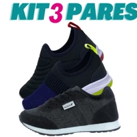 Imagem da promoção Kit 3 Pares de Tenis Infantil Calce Facil Bordado e Jogging Preto