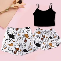 Imagem da promoção Kit Pijama de Casal Amor Para Dormir Cropped Preto Gatinho + Shorts Samba Canção