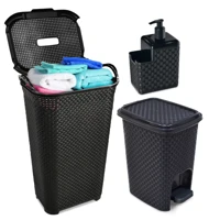 Imagem da promoção Kit Rattan Cesto De Roupas 50l Lixeira Pedal 7l Saboneteira Preto para Banheiro Cozinha Lavanderia