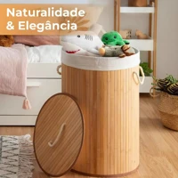 Imagem da promoção Cesto De Roupas Bambu Redondo Banheiro Lavanderia - Holtter Home Design