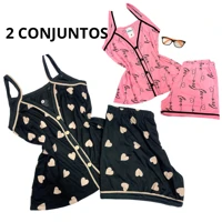 Imagem da promoção kit 2 Pijamas Feminino Alça Baby Doll Americano Com Botões que abrem Amamentação Blogueira Verão