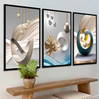 Imagem da promoção Quadro Decorativo 3 Pçs Abstrato Geométrico Circulo Cinza Para Sala Promoção