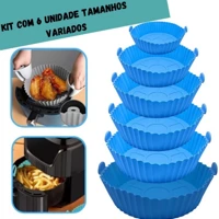 Imagem da promoção Kit 6 Formas Airfryer Tamanhos Variados Silicone Antiaderente Microondas Lavável com Alça