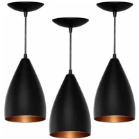 Imagem da promoção Kit com 3 Pendentes Soft Cone Vegas Preto Cobre Luminária Alumínio Lustre 17Cm