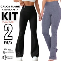 Imagem da promoção Kit 2 Calça Legging Flare Bailarina Cintura Alta Suplex Modela Bumbum