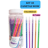 Imagem da promoção Kit 10 Canetas Esferográficas Wow 0.7mm Coloridas Branco Escolar Escritório Leo&Leo