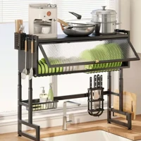 Imagem da promoção Escorredor De Pratos Organizador De Cozinha Pia Prateleira Dupla Com Porta Cor Preta Envio 77x77x30