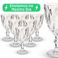 Imagem da promoção Jogo 6 Taça Diamante Copo Vidro Transparente Taças Abacaxi Gourmet Bico De Jaca 330ml