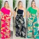 Calça Feminina Pantalona Estampada Duna Elástico Na Cintura Con Bolso Na Frente em oferta