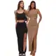 KIT 2 Conjunto Feminino Cropped Canelado e Saia Longa com Fenda – Justo, Estiloso e Confortável em oferta