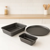 Imagem da promoção Kit 3 Formas Antiaderentes – Assadeira 32cm Pizza 31cm e Pão 25cm em Aço de Carbono