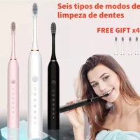 Imagem da promoção Escova de dentes elétrica 2 em 1, 6 modos ajustáveis, 4 cabeças substituíveis