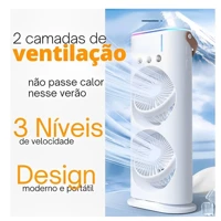Imagem da promoção Ventilador Umidificador Duplo Torre 3 Velocidades Portátil Climatizador Led Ar Condicionado USB