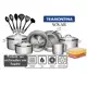 Jogo de Panelas Tramontina Solar Aço Inox Indução Fundo Triplo 13 Pçs Porta Frios Utensílios Cozinha em oferta