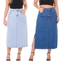 Imagem da promoção Saia Jeans Feminina Longa Cintura Alta Evangélica Fenda Lateral