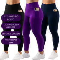 Imagem da promoção Kit 3 Calça Legging Feminina com Bolso Lateral Fitness Esportiva ideal guardar objetos