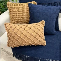 Imagem da promoção Kit Almofada Trancelin Caramelo Azul Marinho Decorativo Sofá Rustico Boho Corda Artesanal Macrame