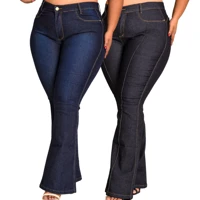 Imagem da promoção Kit 2 Calças Jeans Flare Plus Size Cintura Alta Boca De Sino Modeladora Empina Bumbum Confortável