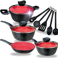 Imagem da promoção Kit Jogo de Panelas 9 Peças Indução Gás Revestido em Cerâmica Granito Antiaderente Frigideira Caçaro