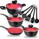 Kit Jogo de Panelas 9 Peças Indução Gás Revestido em Cerâmica Granito Antiaderente Frigideira Caçaro em oferta